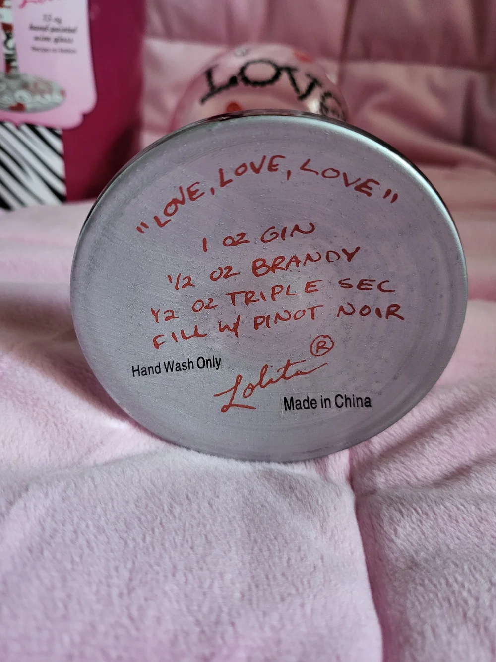 Lolita Love Love Love Hand-Painted 15 Oz Wine Glass NWT with Box